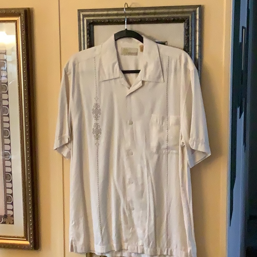 CUBAVERA shirt button short sleeves Med beige with beautiful detail embr…